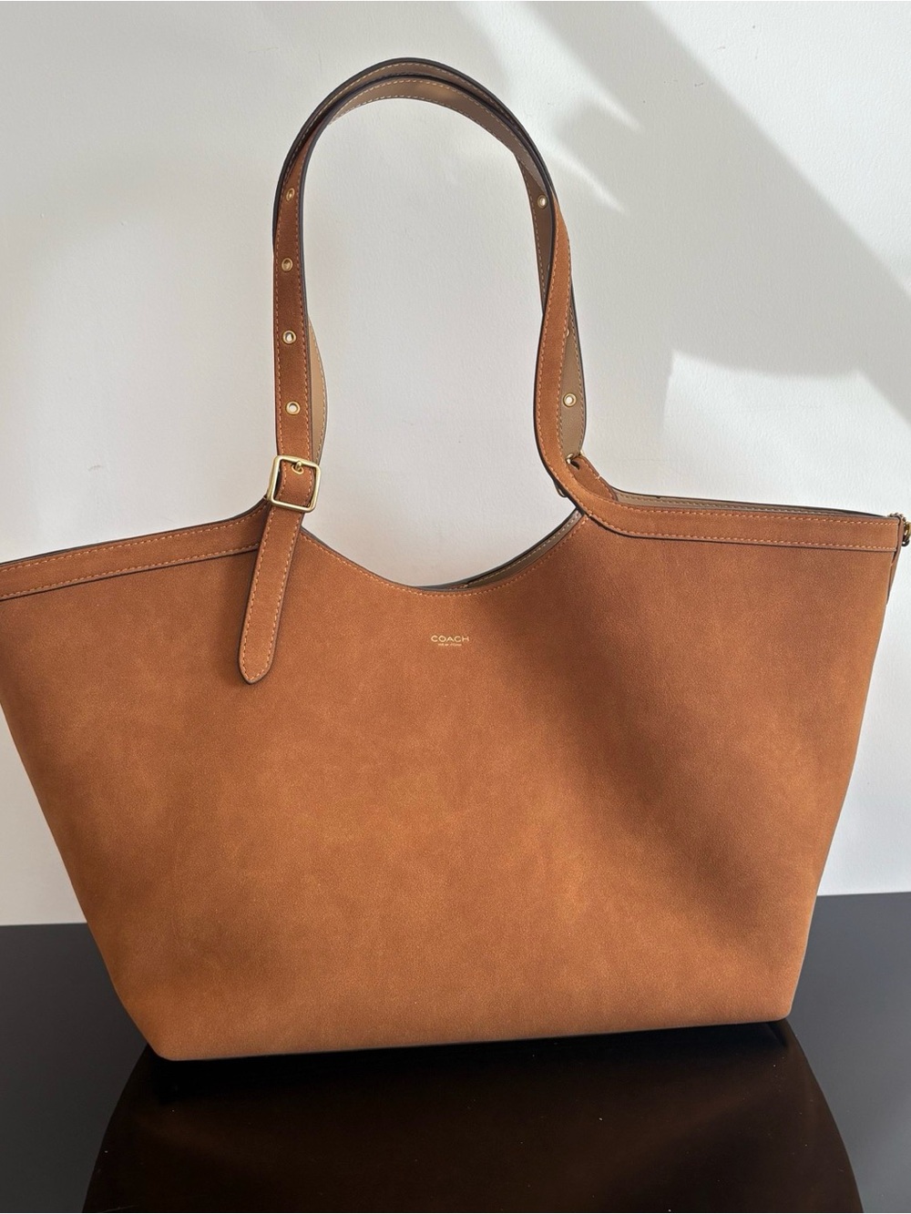 Coach Suede Tote in Cognac Brown